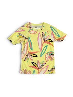 Tea Collection Tropical Floral Rash Guard Swim Shirt Yellow Girls Size 5